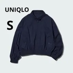 美品 UNIQLO S ネイビー 紺色 コットン ショートブルゾン 綿