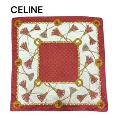 CELINE セリーヌ　シルク　ハンカチーフ　大判　58×58 赤