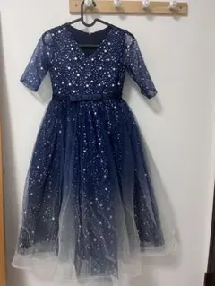 ピアノ発表会用星柄ネイビーチュールドレス