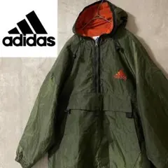 adidasアディダスナイロンジャケットハーフジップブルゾン緑グリーンカーキ刺繍