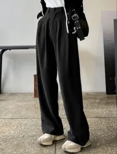 【掲載5/22まで！】タックワイドパンツ スラックス L ブラック