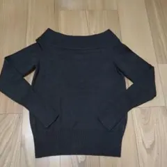 ダークブラウン オフショルダー ニットセーター