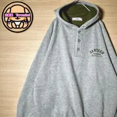 希少 90s ラグランスリーブ パーカー L ハーフボタン プルオーバー 古着