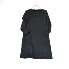 GALLERY VISCONTI◇切替長袖ひざ丈ワンピース『2』黒　レース　美品