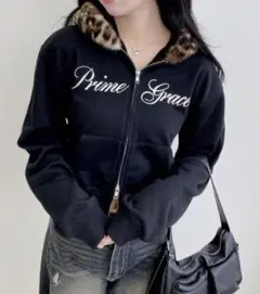 INGNI エコファー付刺繍ロゴジップショートパーカー