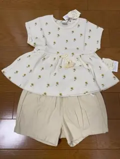 新品バースデイTシャツ95サイズショートパンツ90サイズイエロー女の子花柄
