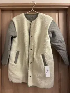 洗える キルティングボア ノーカラーリ バーシブルロングコート150cm