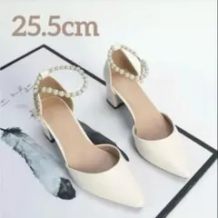 美品 ♡ パールチェーン付き ⟡.· ホワイト パンプス 25.5cm