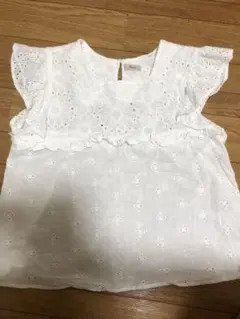 flower フリル刺繍ノースリーブトップス　コットンブラウス