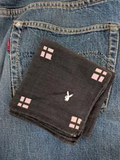 70s PLAY BOY バンダナ　ハンカチ　黒✕ピンク　ビンテージ　80s