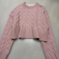 ミラオーウェン　ケーブルニット　ショート　プルオーバー　ウール　ピンク　0 S