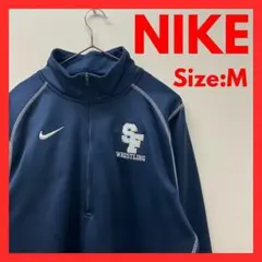 【美品】古着　ナイキ　裏起毛　ハーフジップ　シャツ　メンズ　ネイビー　Mのサムネイル