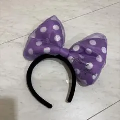 ミニーマウス 紫 水玉 ビックリボン カチューシャ