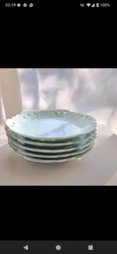 最終有田焼 青白磁 銘々皿 菓子盆 中皿 5客 茶道具 中国茶 透かし