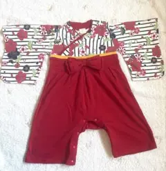 ベビー　赤と花柄 着物スタイルセット 80cm