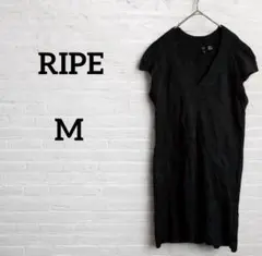 海外古着♡RIPE【M】黒 Vネック 半袖ニットチュニック
