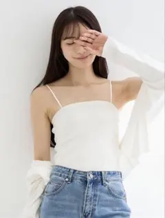 チュチュアンナ/ワイヤー入ホワイトリブ編みブラトップ Sサイズ