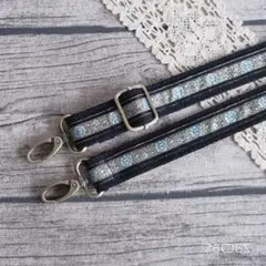 ショルダーストラップ*2.5cm幅*バラ刺繍×ブルー