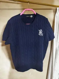 ネイビー ケーブル編み 半袖ニット