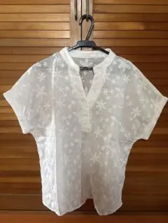 SHEIN 花柄刺繍 半袖ブラウス ホワイト Lサイズ