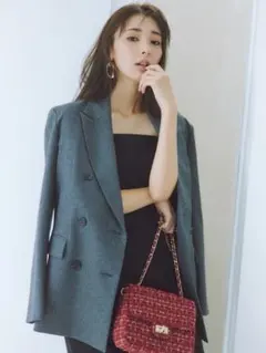 【新品タグ付き】ビックダブルテーラードジャケット(GRY-0)