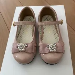 フォーマルシューズ ピンク リボン パール装飾