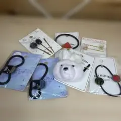 ○ぬいぐるみうさぎさんヘアゴム　ネコ　スイカ　ヘアピン　まとめ売り