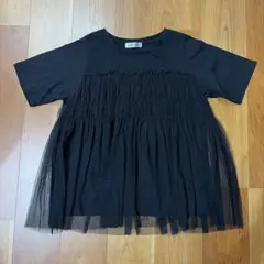 Hina Style チュール切替 半袖カットソー ブラックのサムネイル