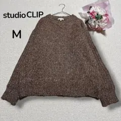 スタジオクリップ ウール混 Vネック ニットプルオーバー ブラウンMIX M