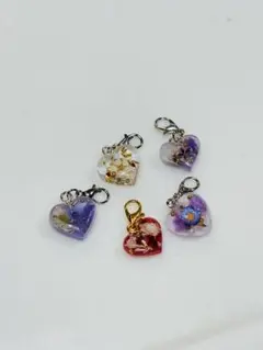 ハート型生花レジンチャーム5個セット