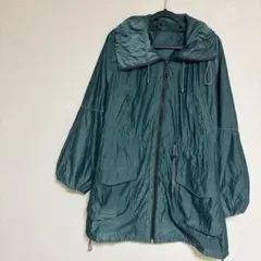 ダークグリーンフード付ジャケット ドローコード バルーンスリーブ　オーバーサイズ