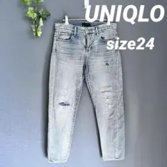 UNIQLO JEANS【24】ダメージ加工　デーパード　ジーンズ　ライトブルー