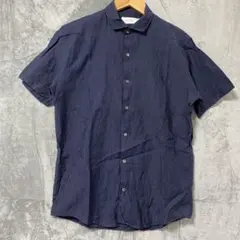 【L1606】 Calvin Klein リネンタッチ 半袖シャツ M ネイビーのサムネイル