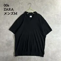 ZARA ザラ　半袖ニットポロシャツ ブラック メンズM 立体織のサムネイル