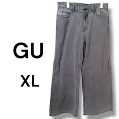 GU ジーユー ミドルライズワイドジーンズ XL グレー デニム レディース