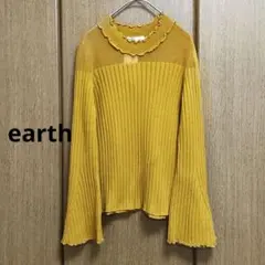 earth☆アース ニット 長袖 プルオーバー フリル付 マスタード