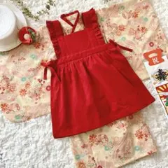 【再販♡】被布エプロンのみ　七五三　エプロンドレス　レッド　ハンドメイド