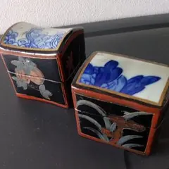 漆塗り 木箱 二個セット アンティーク