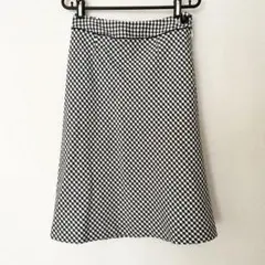 【美品】フレアスカート フリーサイズ 膝丈 白黒 格子柄
