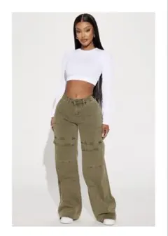 【値下げ】Fashionnova オリーブ カーゴデニムパンツ