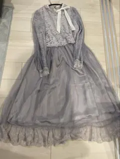 【axes femme】総レース×チュール 華やかロングワンピース（ラベンダー