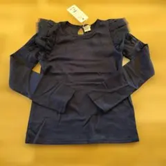 ネイビー フリル付き長袖カットソー