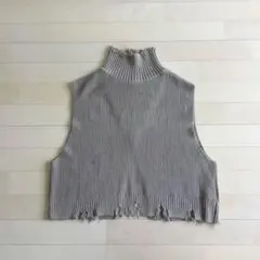 STUDIOUS リブ編み ハイネックニットベスト F ベージュ