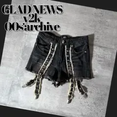 00s GLAD NEWS ブラックデニム ショートパンツ 髑髏スタッズ y2k