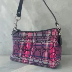 COACH コーチ シグネチャー チェック柄 ミニハンドバッグ ポーチ 