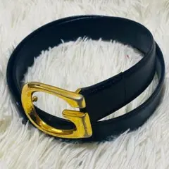 グッチ GUCCI レザーベルト Gロゴ ゴールドバックル ブラックレザー