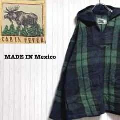 ヴィンテージ　メキシカンパーカー　メキシコ製　フード　チェック　グリーン　M