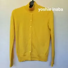 イナバヨシエ カシミヤ100％ 半袖タートルとカーディガン イエロー(訳あり)