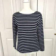 黒 水色 七分袖 ボーダートップス コットン100% M カットソー