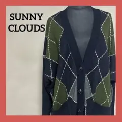 サニークラウズ アーガイル柄 ロングカーディガン L ネイビー 秋冬